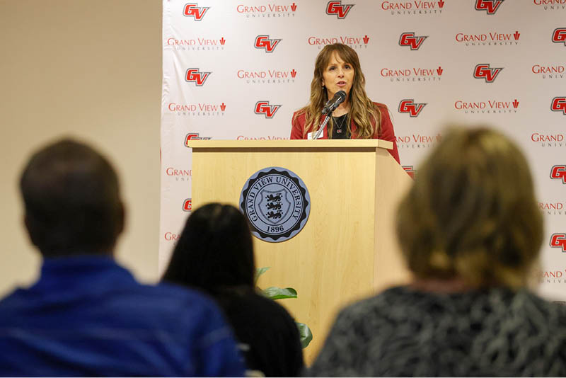 President Keck speaking at Grand Views 130